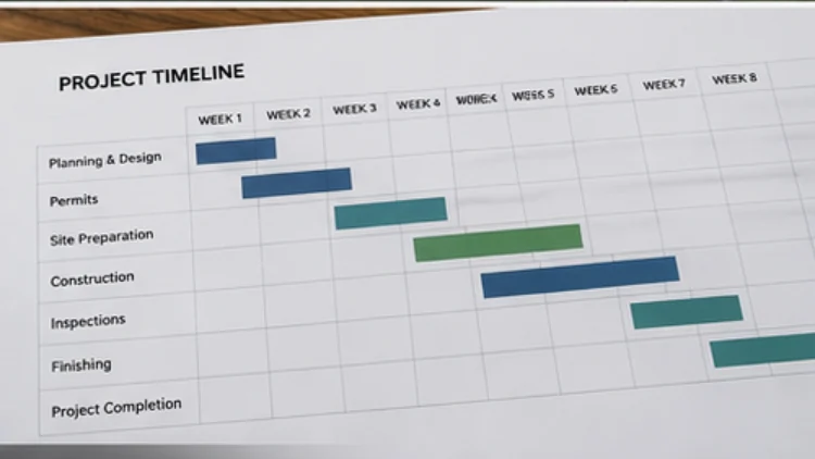 A printed construction schedule laid out phase by phase