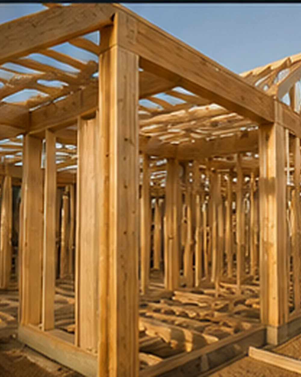 Structural wood framing on a residential construction project